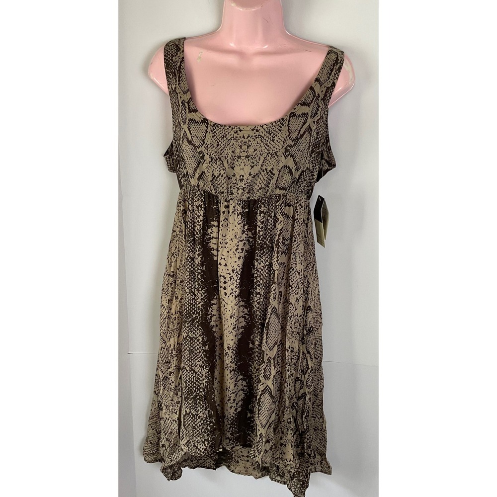 RVCA Drench Snakeskin Print Cutout Back High Low Dress Feather Grey Medium NWT